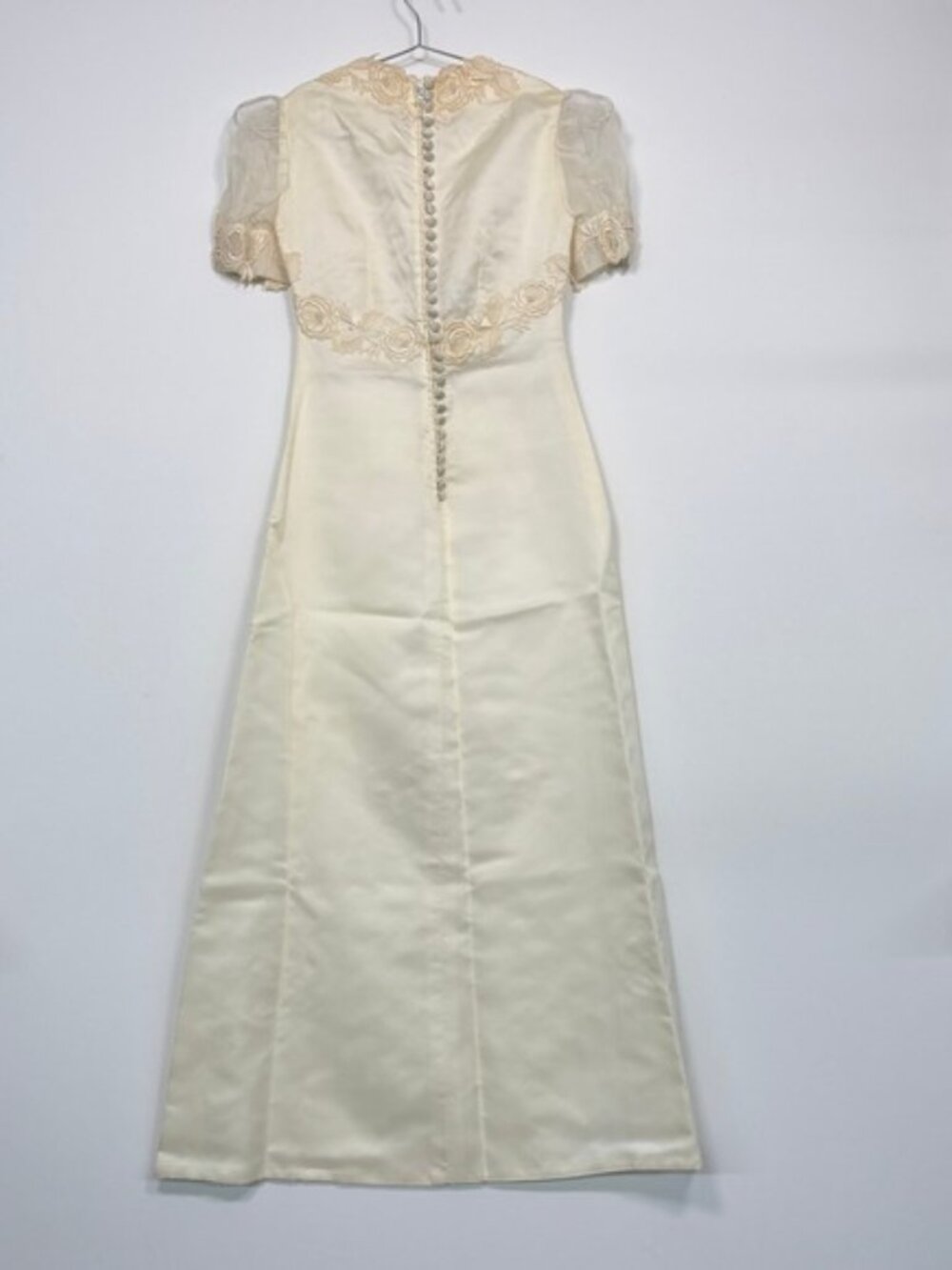 Vintage Womens Wedding Dress Set Small Cream Lace Satin Gown Veil Train Floral - Picture 7 of 16